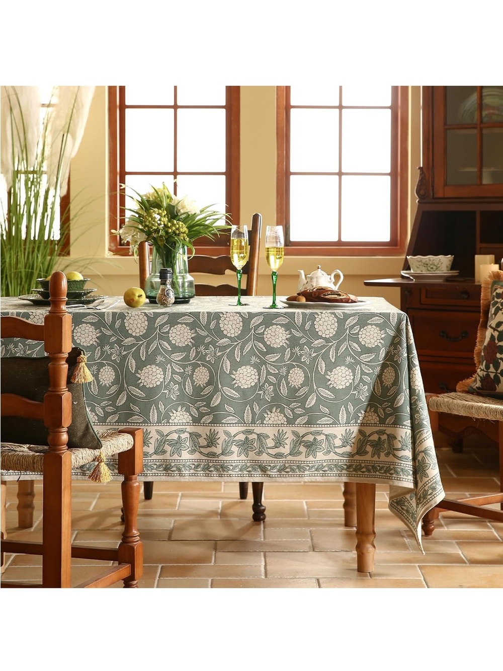 Designer Linen Green Rectangular Tablecloth,87"x55"-Andrew A
Vintage Elegant Fre - Picture 2 of 8